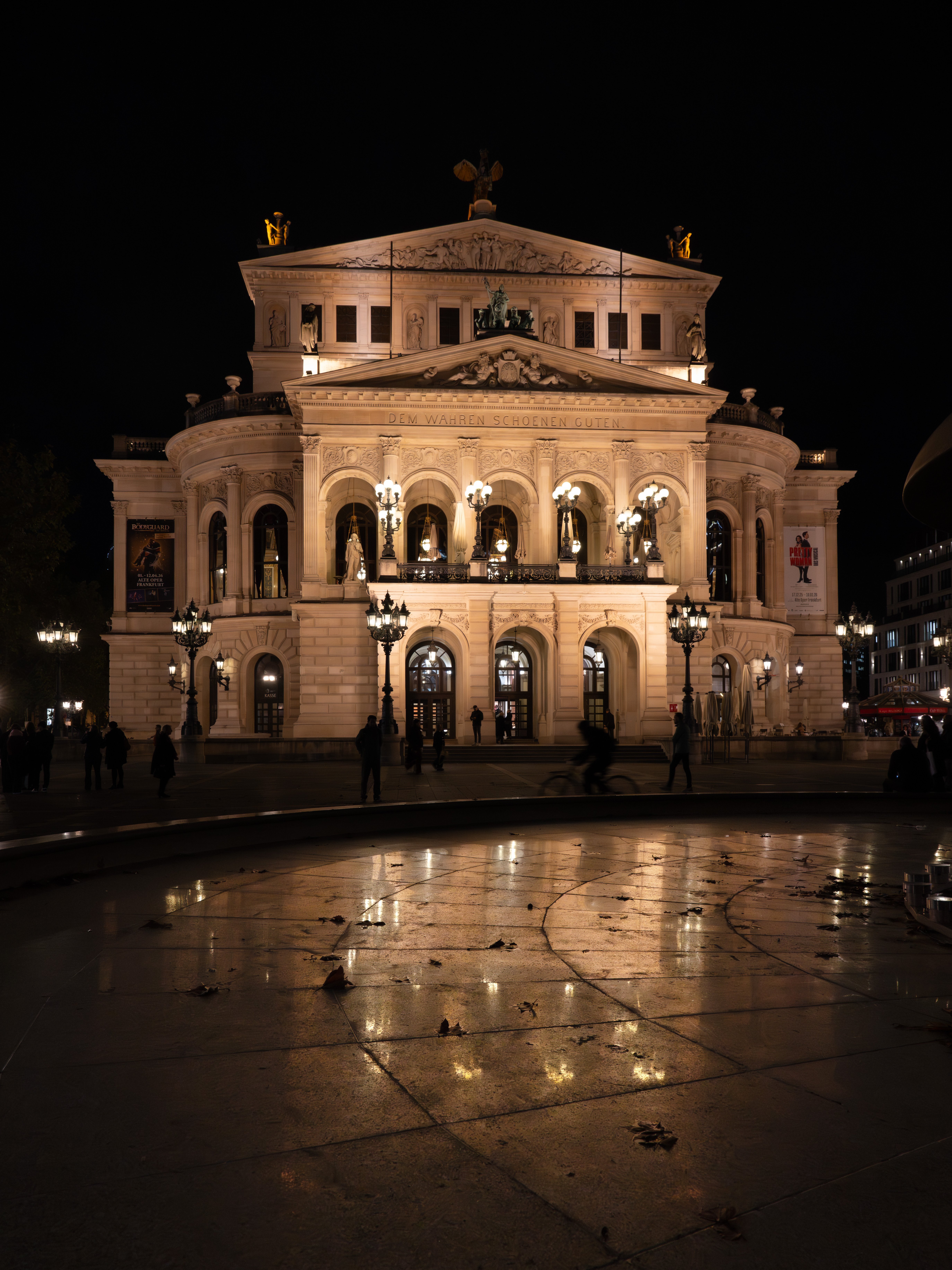 Night view of the illuminated Alte Oper Frankfurt