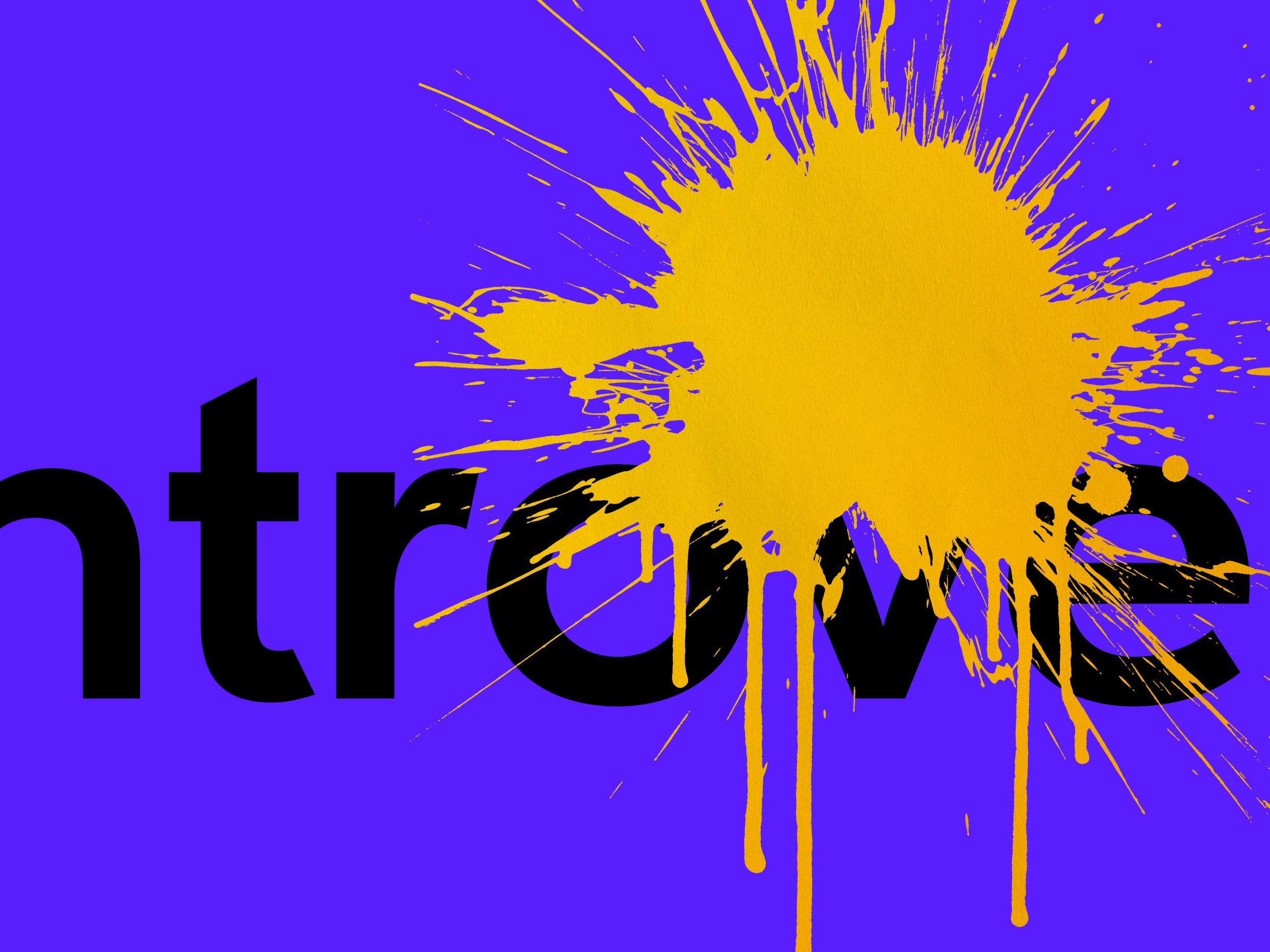 Das Wort "Kontrovers!" in fetten schwarzen Buchstaben wird teilweise von einem großen gelben Farbspritzer auf einem einfarbig blauen Hintergrund verdeckt.