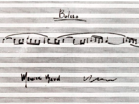 A sheet of music with the title “Boléro”, with the main theme written in notes underneath
