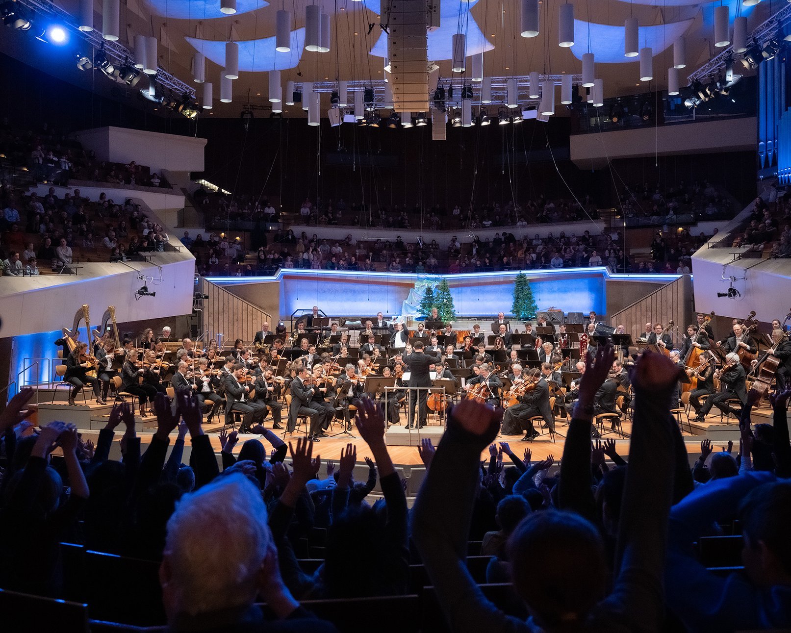 View of the stage of the Philharmonie Berlin, audience in the foreground
