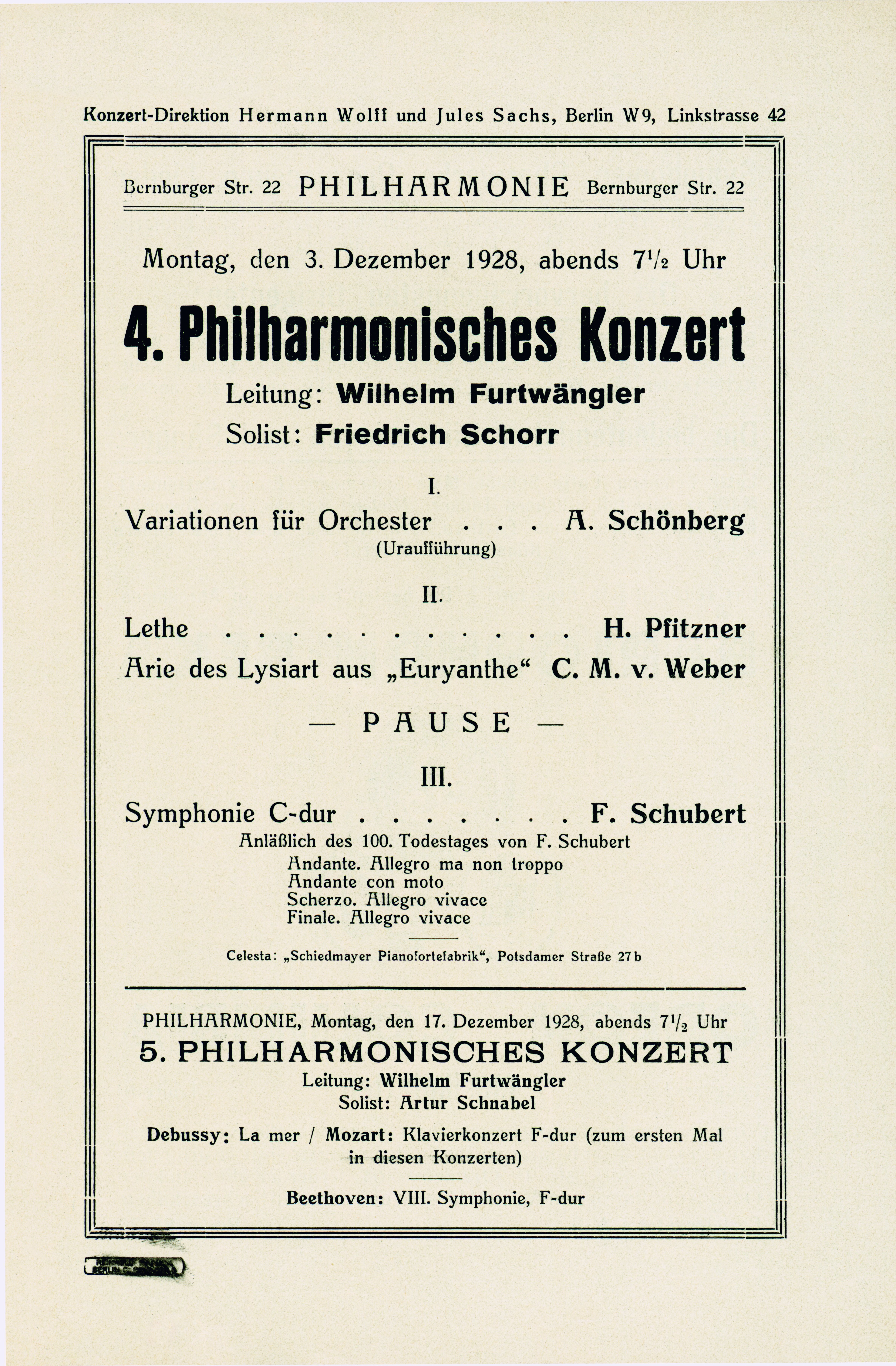 A programm leaflet of a Schoenberg concerto.