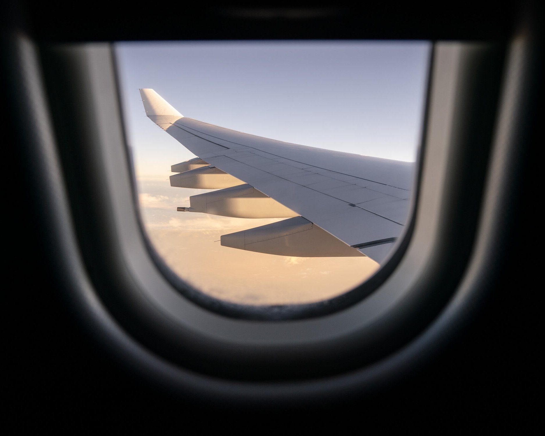 Blick aus dem Flugzeug auf den Flügel