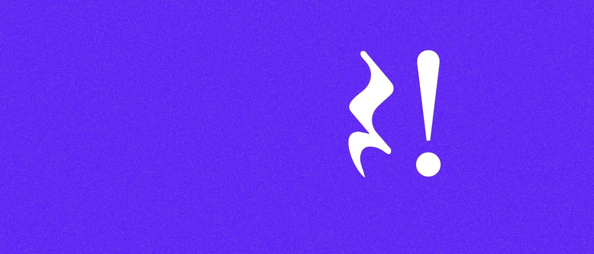 Weißes Viertelpausezweichen und ein Ausrufezeichen sind auf einem violetten Hintergrund zentriert, mit viel Leerraum auf der linken Seite.