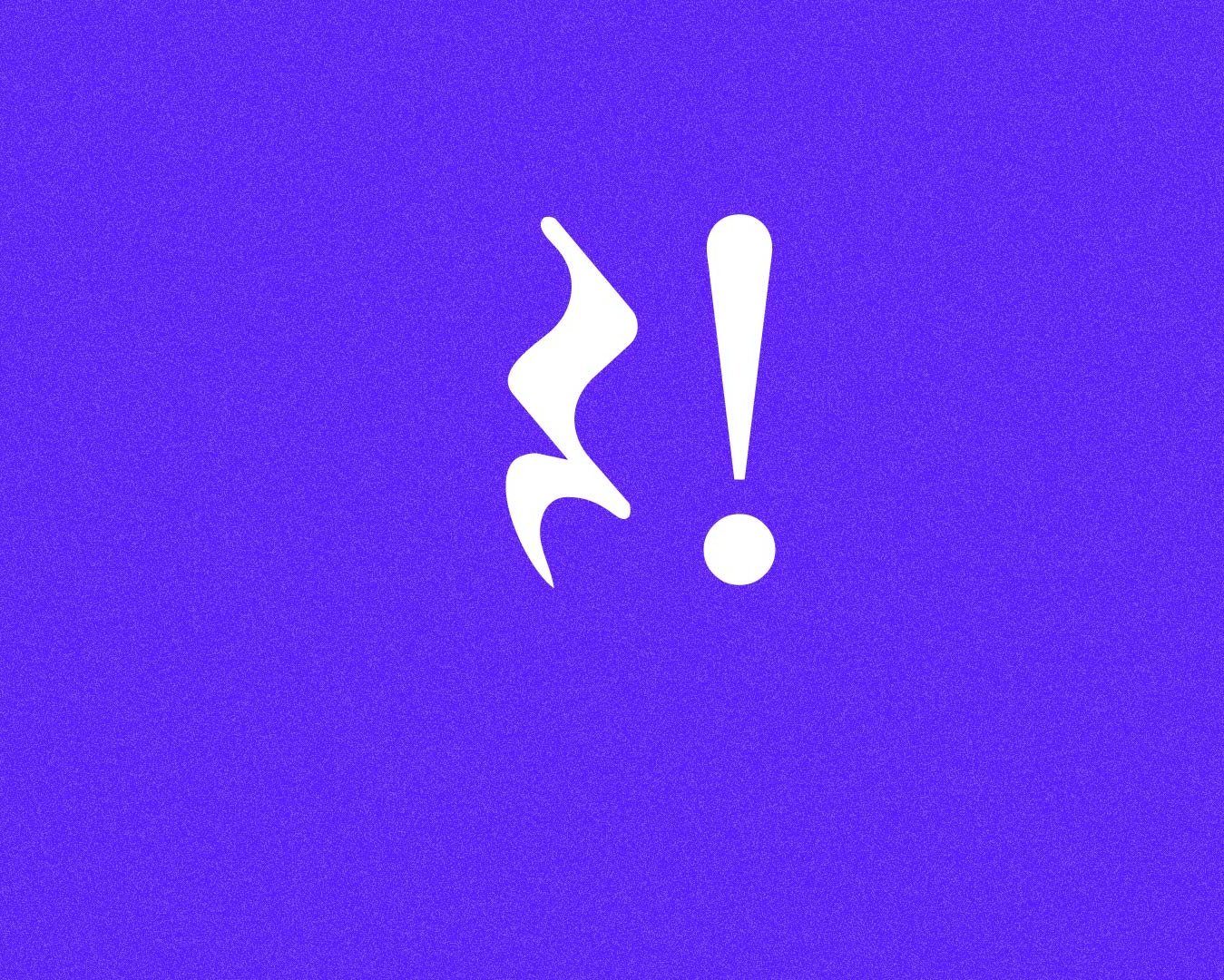 Weißes Viertelpausezweichen und ein Ausrufezeichen sind auf einem violetten Hintergrund zentriert, mit viel Leerraum auf der linken Seite.