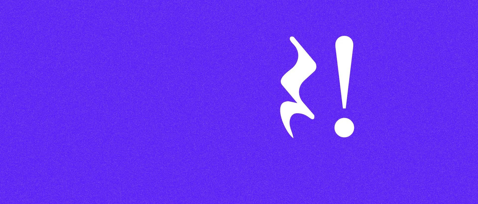 Weißes Viertelpausezweichen und ein Ausrufezeichen sind auf einem violetten Hintergrund zentriert, mit viel Leerraum auf der linken Seite.