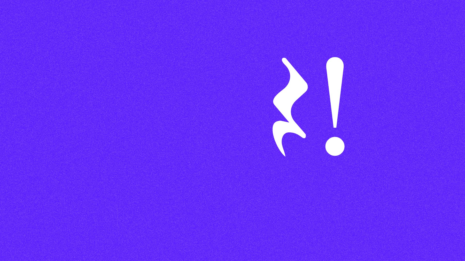 Weißes Viertelpausezweichen und ein Ausrufezeichen sind auf einem violetten Hintergrund zentriert, mit viel Leerraum auf der linken Seite.