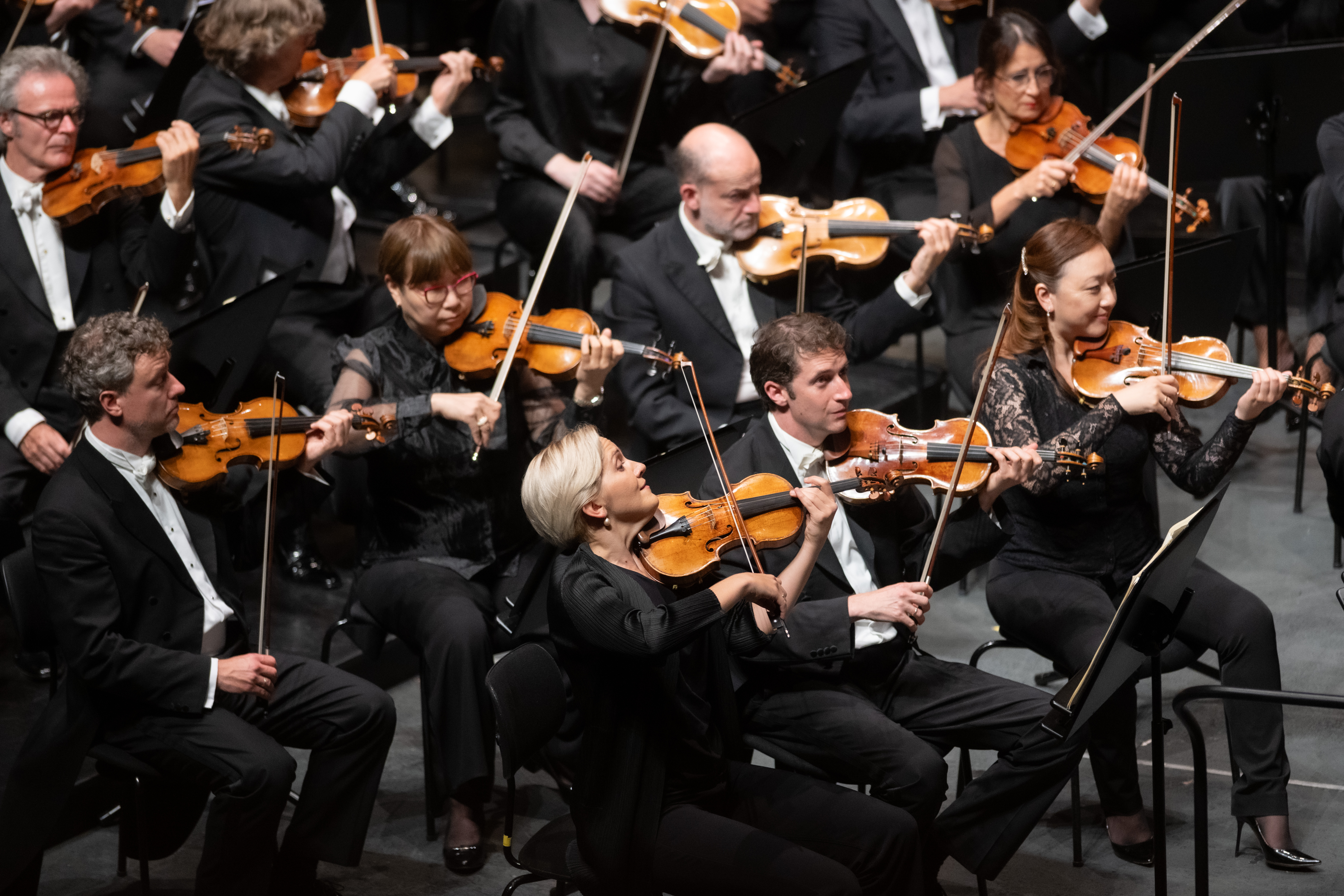 Violinist in action, some more violinists in the back